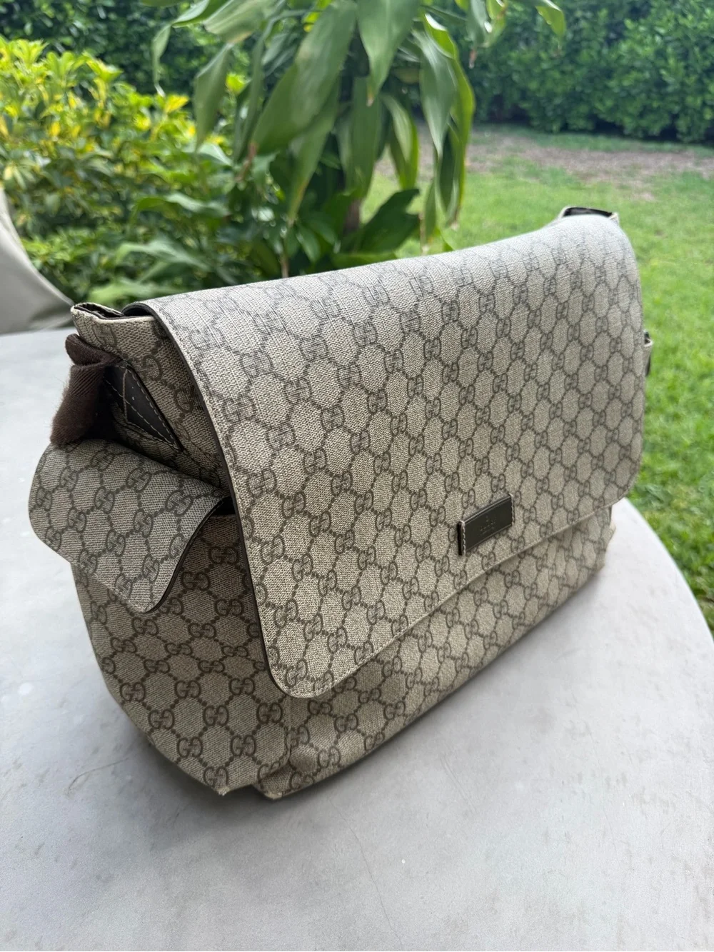 Gucci Brown | GG Plus Monogram Baby Messenger Diaper Bag